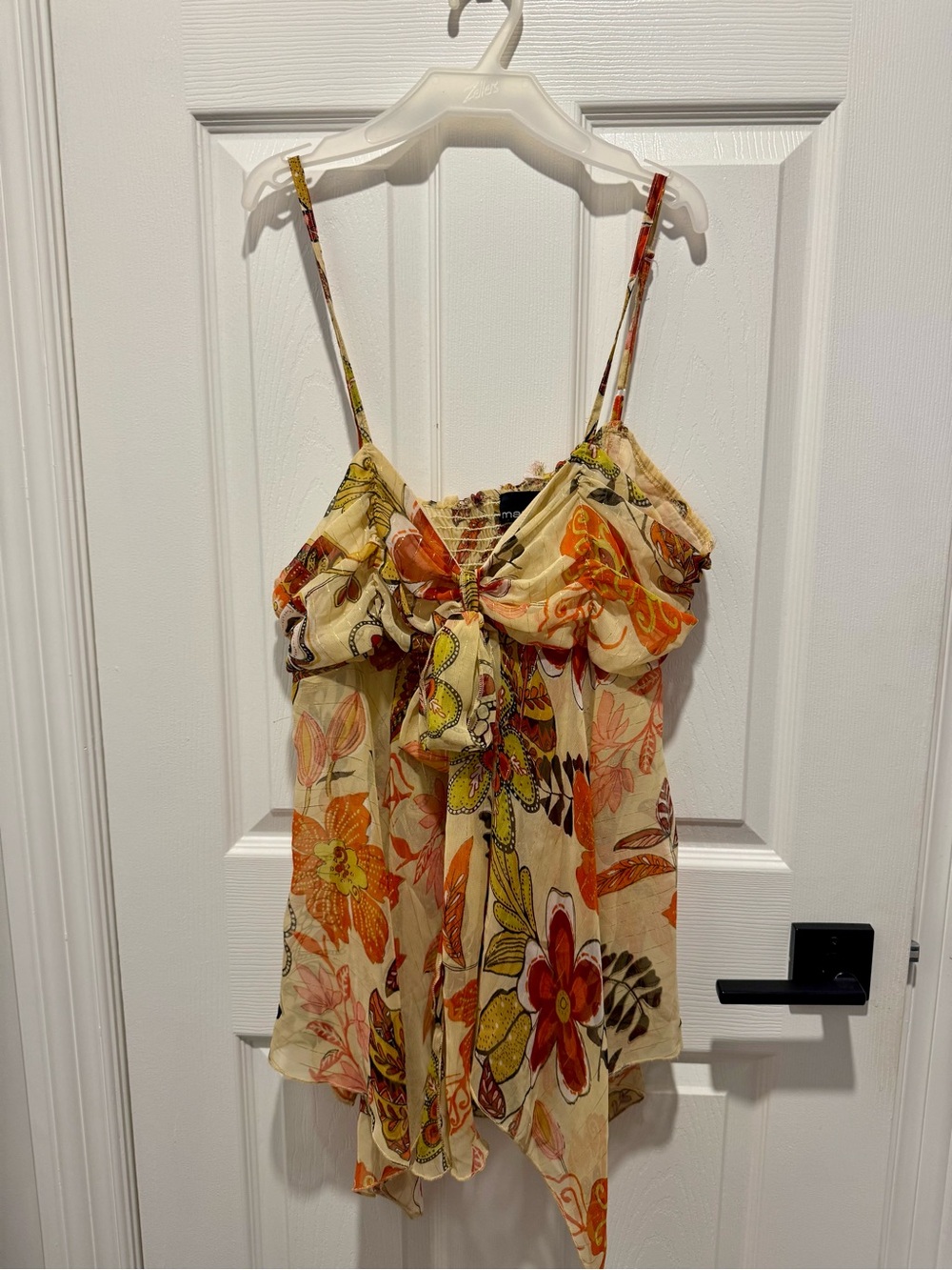 Mariana Cream Floral Tie-Front Camisole with Orange Accents